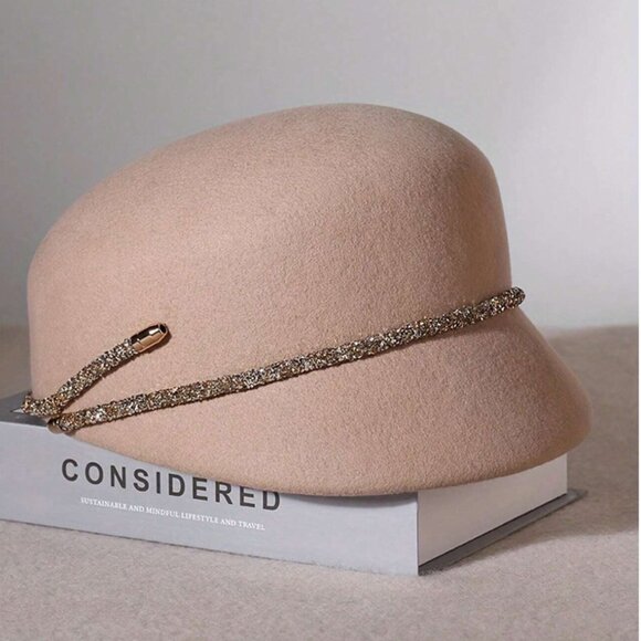 Wool Gem Decor French Felt Beret, Adjustable British Style Cap - Picture 7 of 11